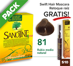 PACK Sanotint Sensitive - 81 Rubio medio natural + Swift Hair S10 gratis